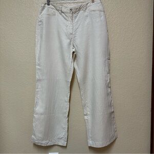 Chico's Pants Women Size 3 100% Linen Beige Lagenlook Capsule Wardrobe